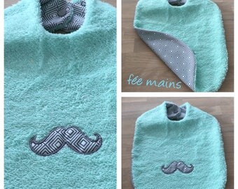 Bib Terry organic seagreen with mustache fabric scandinve