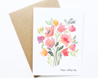 Happy Wedding Day Bouquet Floral Card / floral card wedding / wedding gift / wedding card / watercolor floral card / bride card / flowers