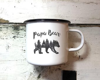 PAPA BEAR MUG - Enamel Mug, Papa Mug, Father Mug, Dad Mug, Daddy Mug, Hand Lettered Mug, Calligraphy Mug, Personalized mug, Custom Mug