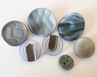 Gray and blue vintage glass button lot-7pc