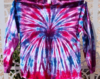XL Long Sleeve Tie Dye Shirt, Shades of Red Blue and Purple Unisex Extra Large #UXLLS1117