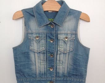 Jean Jacket Sleeveless shirt denim womens clothing 70S jeans color blue brush wash