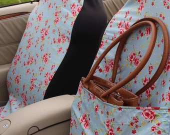 Me-Mo Airbag-Friendly Car Seat Covers: Pale Blue Vintage Rose