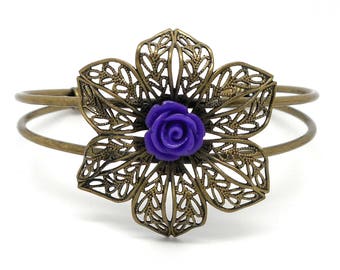 Bronze Bangle, flower and purple flower