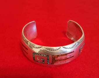 HMIJ navajo sterling silver turquoise and coral bracelet