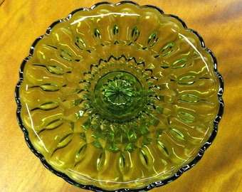Vintage Green Glass Cake Stand, Anchor Hocking, Fairfield