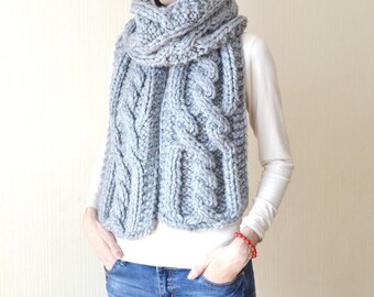 chunky scarf winter scarf christmas gifts|for|her knitted scarf womens scarf oversized scarf wool scarf gray scarf womens gift knit scarf