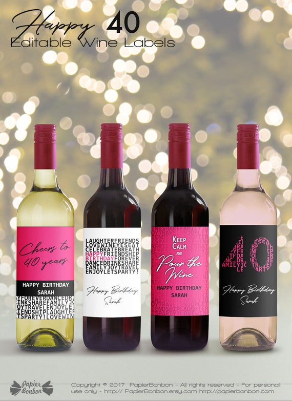 editable wine bottle labels for 40th birthday printable