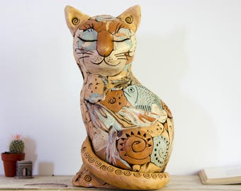 Ceramic Cat Sculpture | Home Decor | Cat Art Statue | Cat Lovers Gift | Cat figurine | Home decoration | Animal totem | Cat statue | Kitten