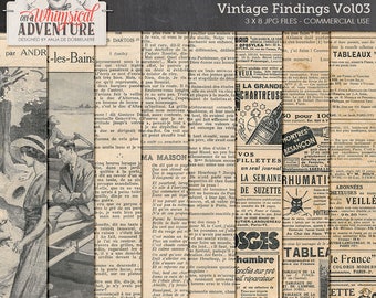Vintage French Ephemera Pack, Grunge Digital Paper, Antique Newspaper, Commercial Use OK, Instant Download, Worn Textures, Digital Scrapbook