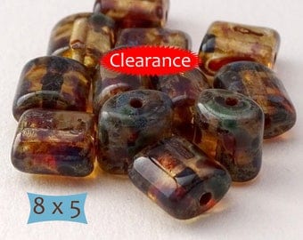 Tortoise Shell Picasso Czech Glass Barrel Beads--10 Pcs | 23-RV642-10