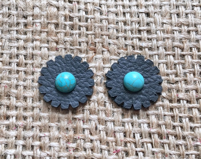 Leather Flower Studs, Leather Flower Posts, Flower Earrings, Leather Earrings, Black Leather Studs, Rivet Earrings, Flower Studs