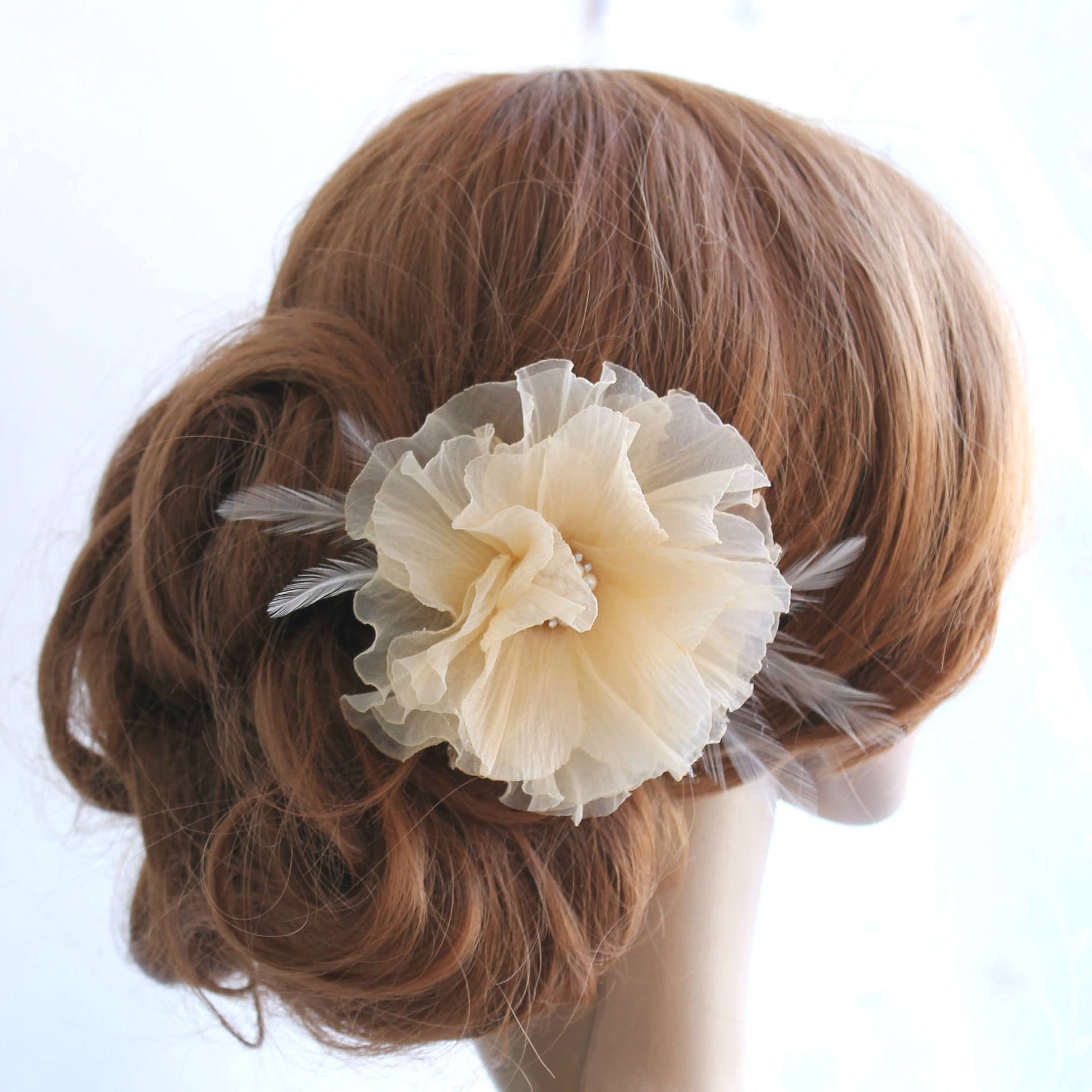 Beige Gold Flower Hair Clip Beige Wedding Fascinator Bridal