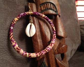 Maxi earrings African wax and cowries