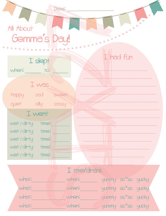 Printable Nanny Log Daily Toddler Care Sheet Babysitter