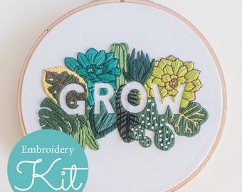 GROW Embroidery Kit ~ Do it Yourself Embroidery Kit with Pattern