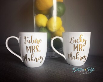 Future Mrs. & Lucky Mr. Personalized Coffee Mugs | Engagement Gift | Bridal Shower gift | Couples Gift | Custom Mug | Mr Mrs | His and Hers