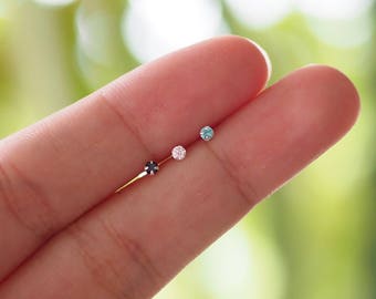2 mm CZ Nose Stud 22g, 925 Sterling Silver, Cartilage nose stud, Dainty Nose Jewelry, Bend it yourself - MI.21/NS058-60