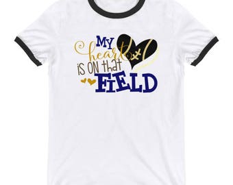 Customizable My heart is on that field Ringer tee, football, football mom, football wife, football sister, football aunt