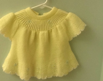 Small (6-9 month?) Yellow Sweater Top with Embroidered Flowers