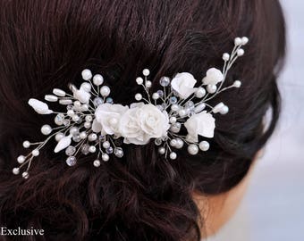 Wedding hair comb Wedding hairpiece Bridal hair comb Floral hair comb Silver hair comb Flower hair comb Crystal hair comb Bridal headpiece