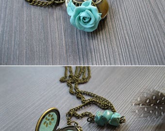 Personalized locket necklace Initial locket Secret message locket Message necklace gift Lariat necklace Turquoise necklace Custom message