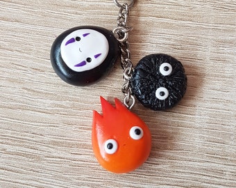 Studio Ghibli Anime Keychain // No Face, Calcifer and Susuwatari // Polymer Clay
