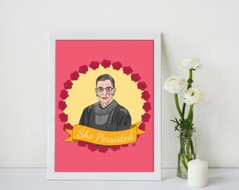 Ruth Bader Ginsburg Poster, RBG poster, RBG illustration, She Persisted Poster, Nevertheless She Persisted Poster, Feminist Poster