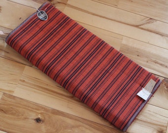 Japanese Silk Fabric from Bolt, Tsumugi Silk Pongee, Pumpkin Orange with Blue Black Stripes, High Quality Vintage Japanese Silk by the Meter