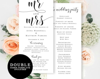 Elegant wedding program template Programs rustic Printable wedding program template Mr and mrs wedding template Ceremony program cards #vm31