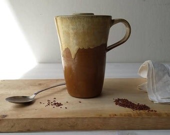 Ceramic Travel Mug, Coffee Travel Mug, Ceramic Mug With Lid, Beige Pottery Travel Mug, Ceramic Coffee Mug, Travel Tea Cup, Pottery Tea Cup