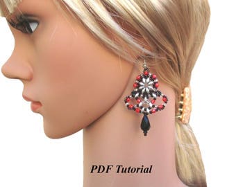 DIY Earrings, PDF Pattern, Earrings Patterns, Beaded Earrings, Superduo Tutorial, Beading Pattern, Jewelry Pattern, "Fiesta" Earrings