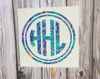 Lilly Pulitzer Inspired Invert Double Circle Monogram Decal | Yeti Decal | Lilly Monogram Decal | Monogram Decal | Rtic Decal | Car Decal