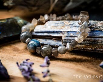 Grey Moonstone Kyanite Labradorite Healing Bracelet Natural Gemstones Perfect Gift for Her Handmade in Brooklyn