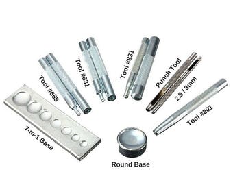 Set Snap Rivet Setting Tool 831/633/655/201 Hole Punch Metal Popper Stud Fastener Leather Rapid Button Base Leathercraft Installation Kit
