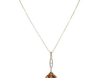 Antique 10k Yellow Gold Diamond and Seed Pearl Lavaliere