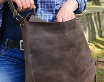 Leather Crossbody Bag with Zipper + Handmade Shoulder Bag + Leather Purse + Zippered bag + Leather Camera Bag + Crossbody Purse Zipper