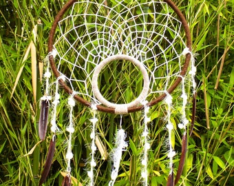 Dream catcher brown, geometrique dreamcatcher, attrape rêves, xamanism, tenture murale, decoration murale, fait main