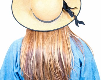 1940s Wide Brim Straw Sun Hat - Size 22