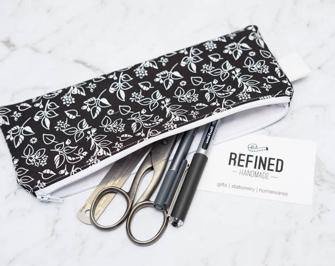 Black and White Floral Pencil Case