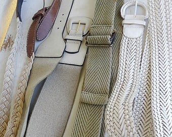 Lot 4 vintage belts army canvas belt vegan leather belt white braided belt brown woven canvas belt wide elastic belt