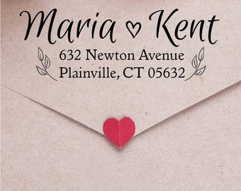 Leaf Returned Address Stamp Self Inking Custom Names Ornament Floral Personalized Wedding Stamp Bridal Shower Housewarming Gift E40