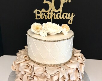 ANY NAME & NUMBER Gold Glitter 50th Birthday Cake Topper, 50 and Fabulous Birthday, Customized Birthday Topper