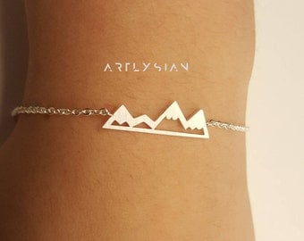 Mountains bracelet, adventure bracelet, hiking bracelet, mountain charm, silver mountain-mountain jewelry-triangle bracelet-mountain pendant