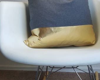 Handmade decorative throw pillow with gold accent