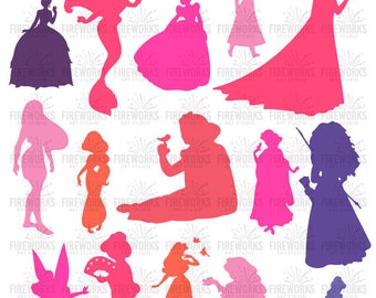 Disney Princess Silhouettes svg file, Disney Princess Clip art, disney princess svg, INSTANT DOWNLOAD - svg, png, dxf, eps, jpg