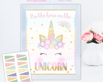 printable pin the horn on the unicorn party game 11x14 inch
