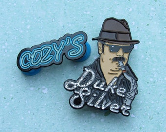 Ron Swanson pin, Duke Silver pin, parks and recreation pin, enamel pin set