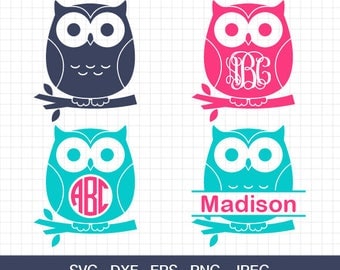 Owl Svg, Owl Monogram frames SVG, Cute Owl svg, Owl Monogram, Cute Owl, SVG Cutting Files, for Cricut & Silhouette, Svg, Eps, Dxf, Png, Jpg