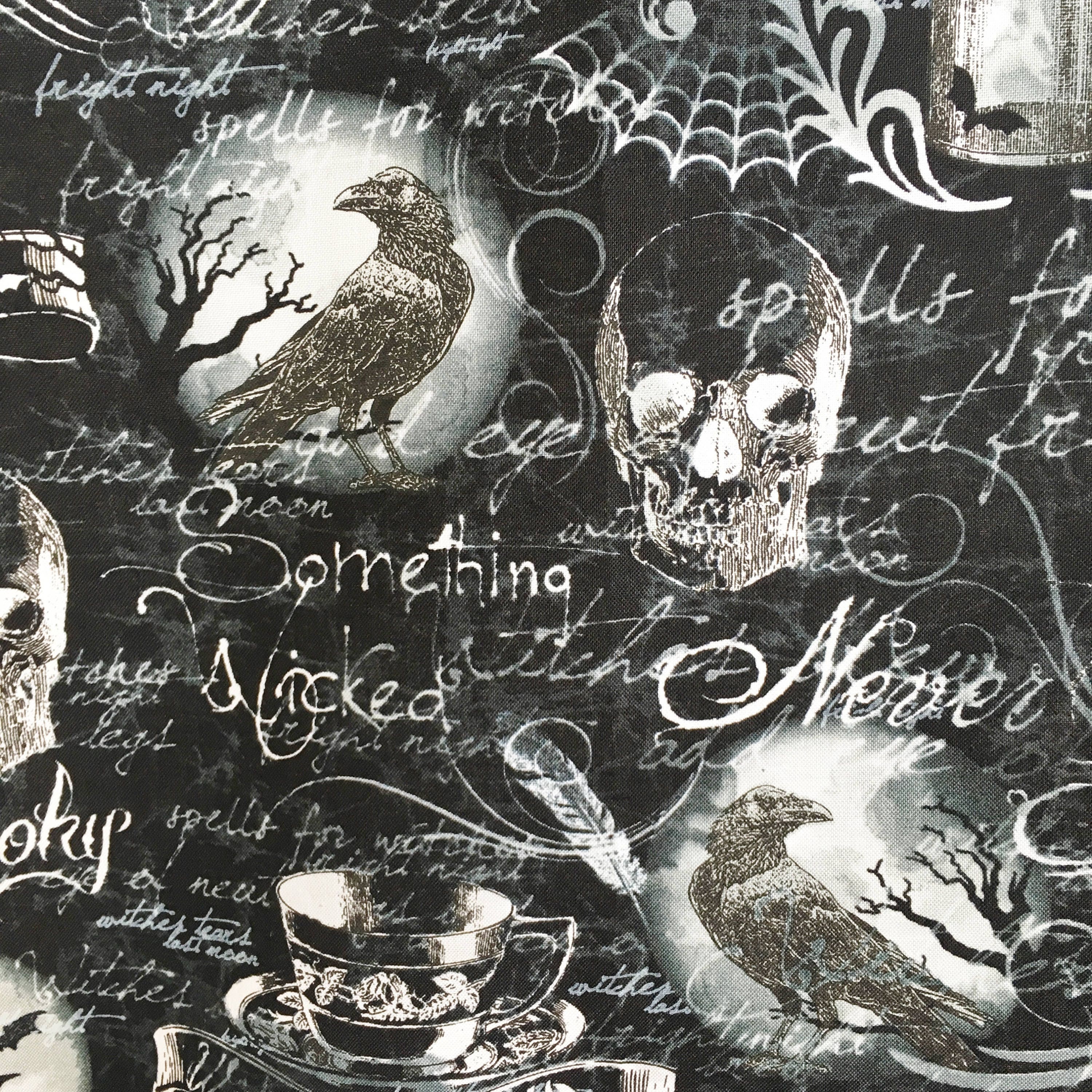 Gothic fabric Halloween fabric Something Wicked skulls